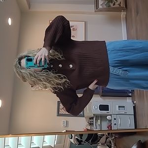 Crescent Cora Funnel Neck Sweater Partial Button Placket Slouchy Mock M